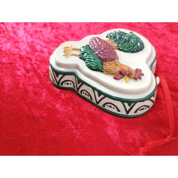 Ceramic Rooster Hanging Ornament With Intricate Hand-Painted Details & Red Ribbo - Picture 2 of 6